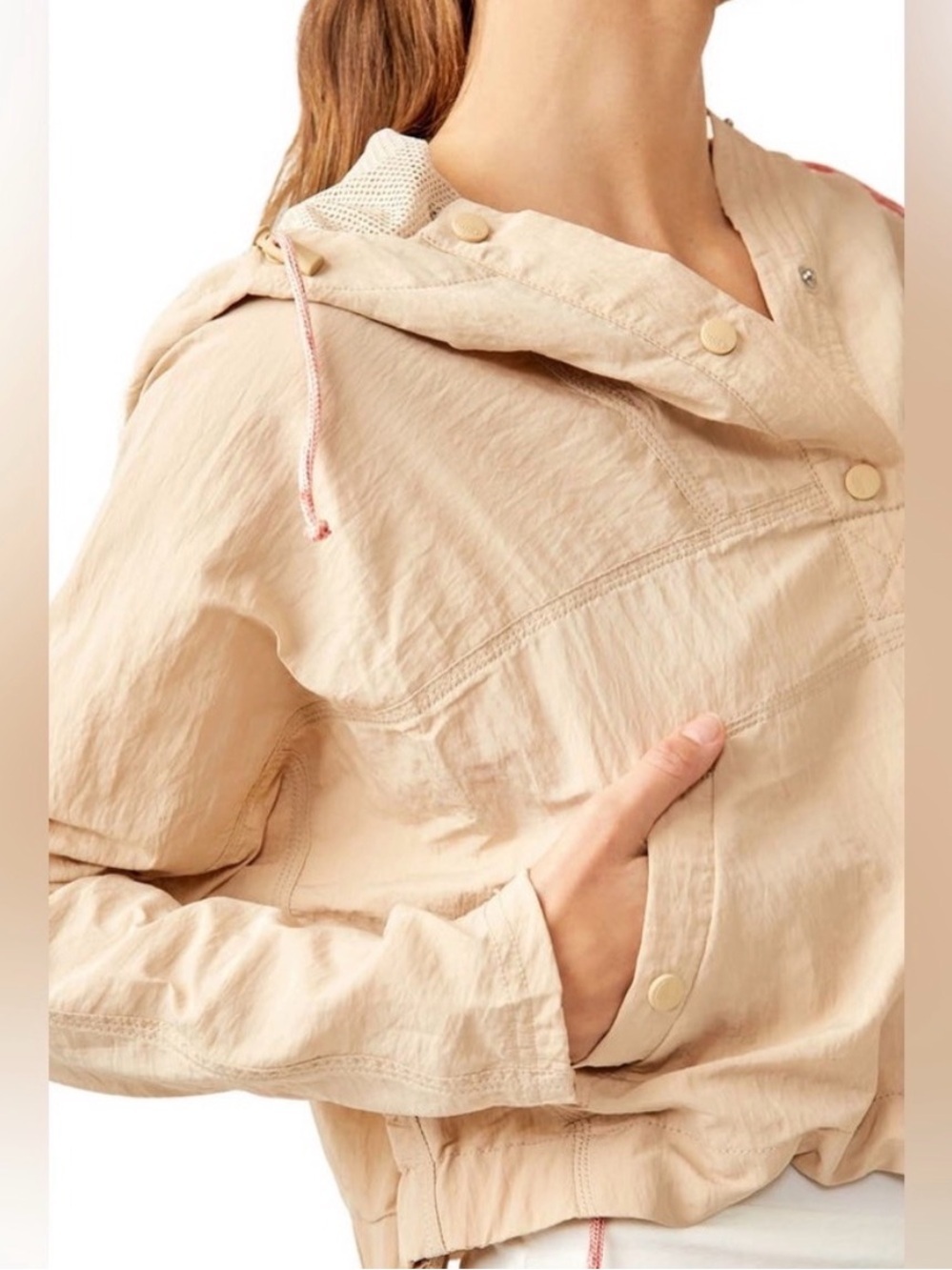 Free People Movement Ride The Wave Cropped Hooded Jacket Beige Small - Picture 4 of 7